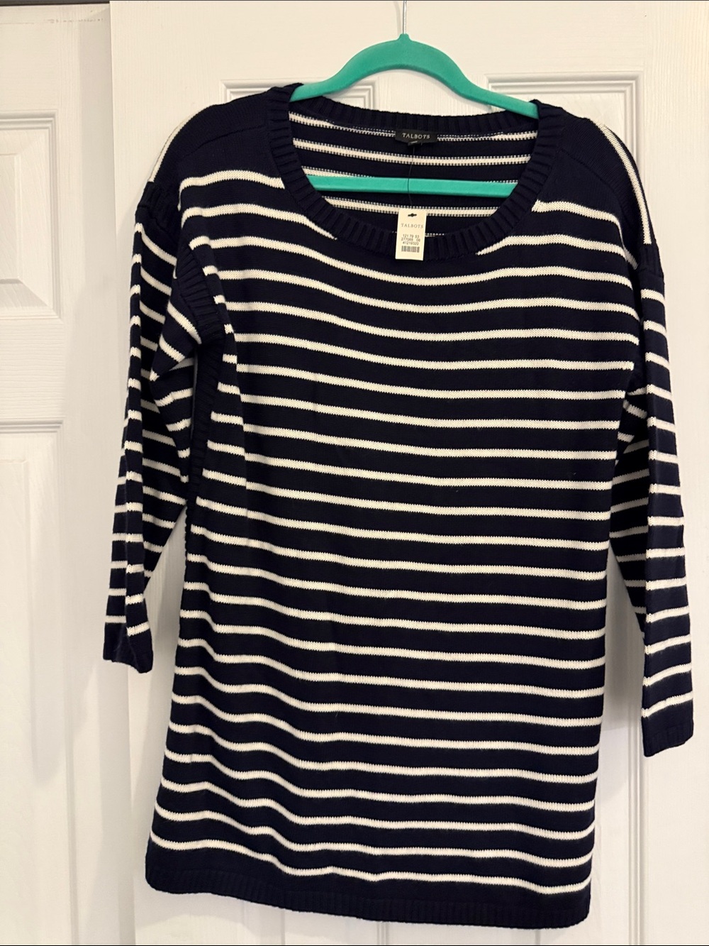 Talbots Navy and White Striped Crewneck Sweater